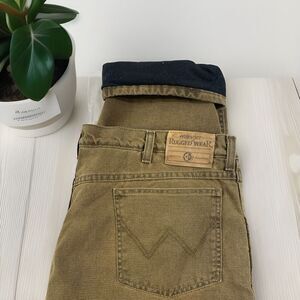 Wrangler Rugged Wear Jeans Fleece Lined Heavyweight Denim Brown‎ Mens 42x30 Warm